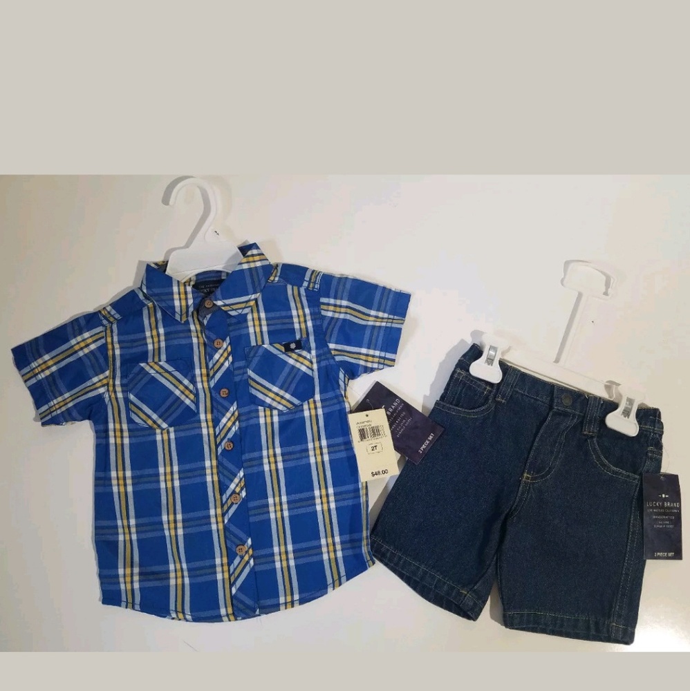 LUCKY BRAND 2 piece boy set shirt shorts NWT